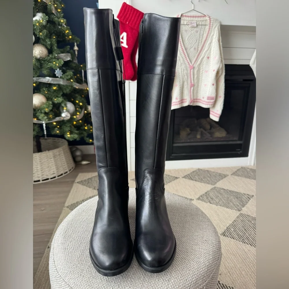 Emanuele Crasto Made in Italy Black Italian Leather Knee-High Riding Boots 8.5